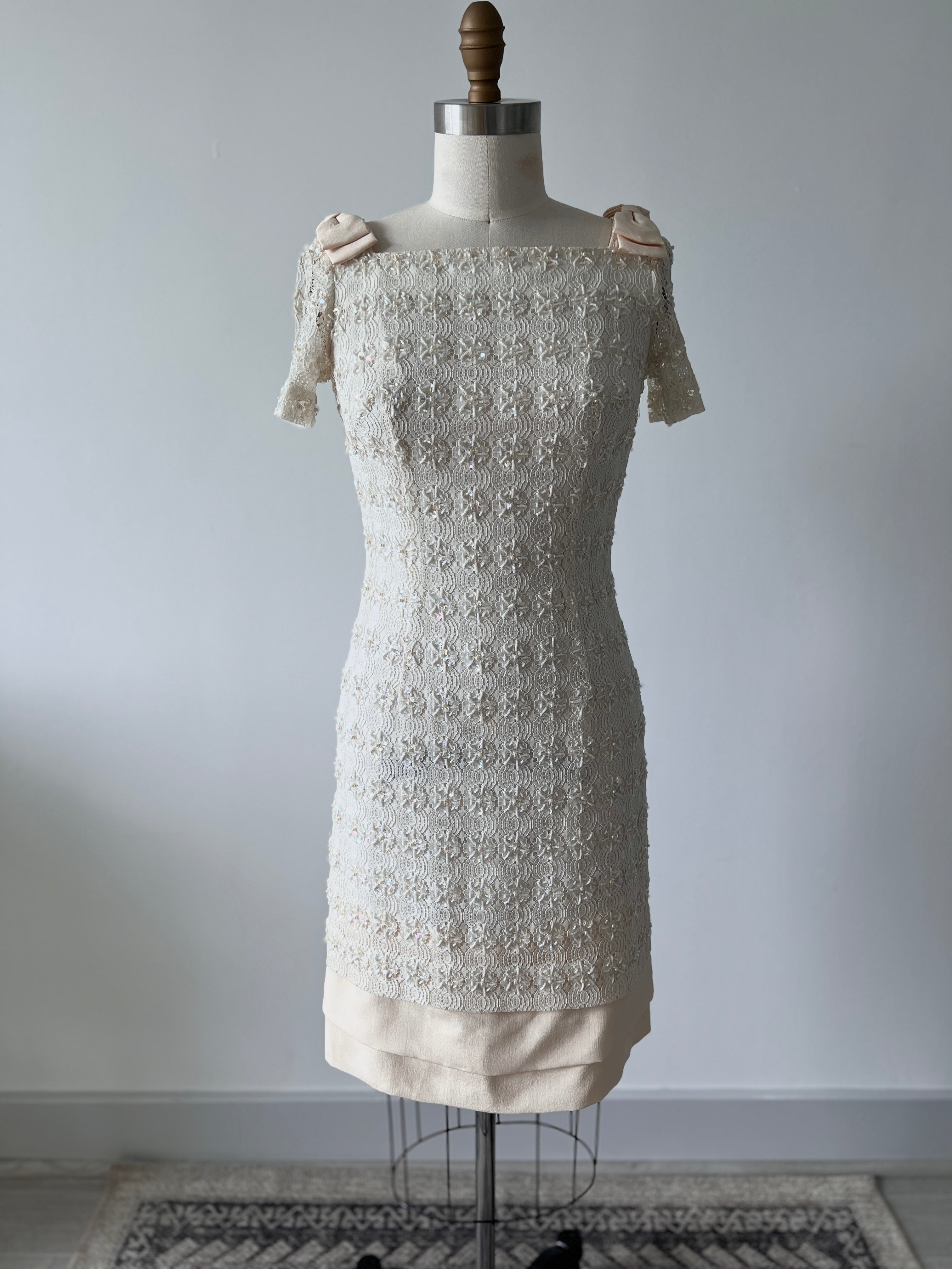 60s sequin double bow dress - S