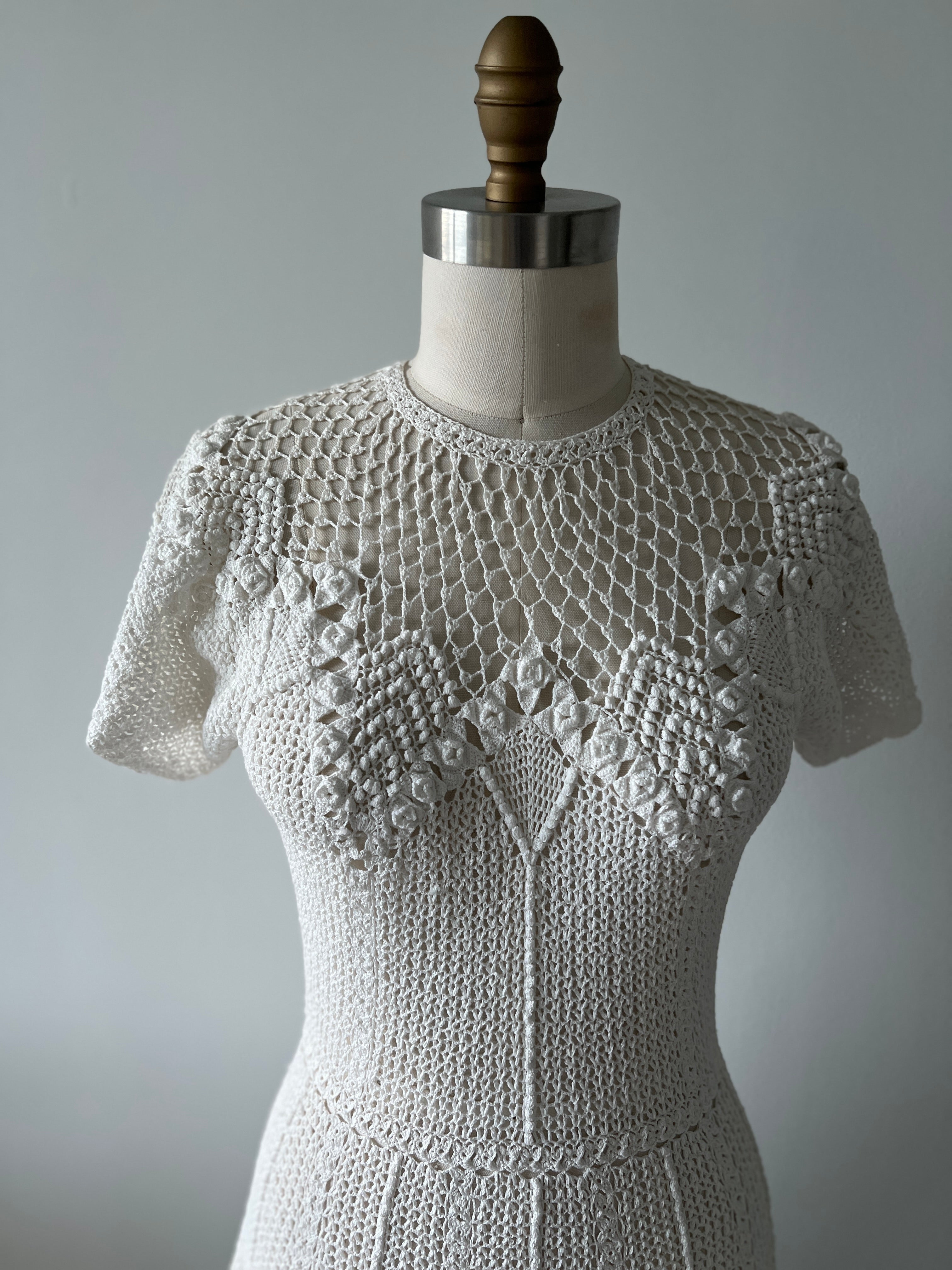 80s knotted hand crochet dress - XS