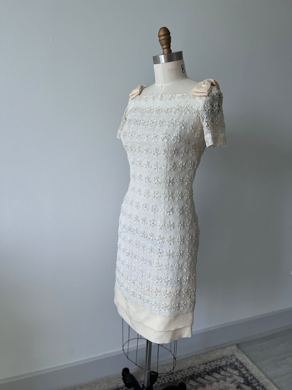 60s sequin double bow dress - S