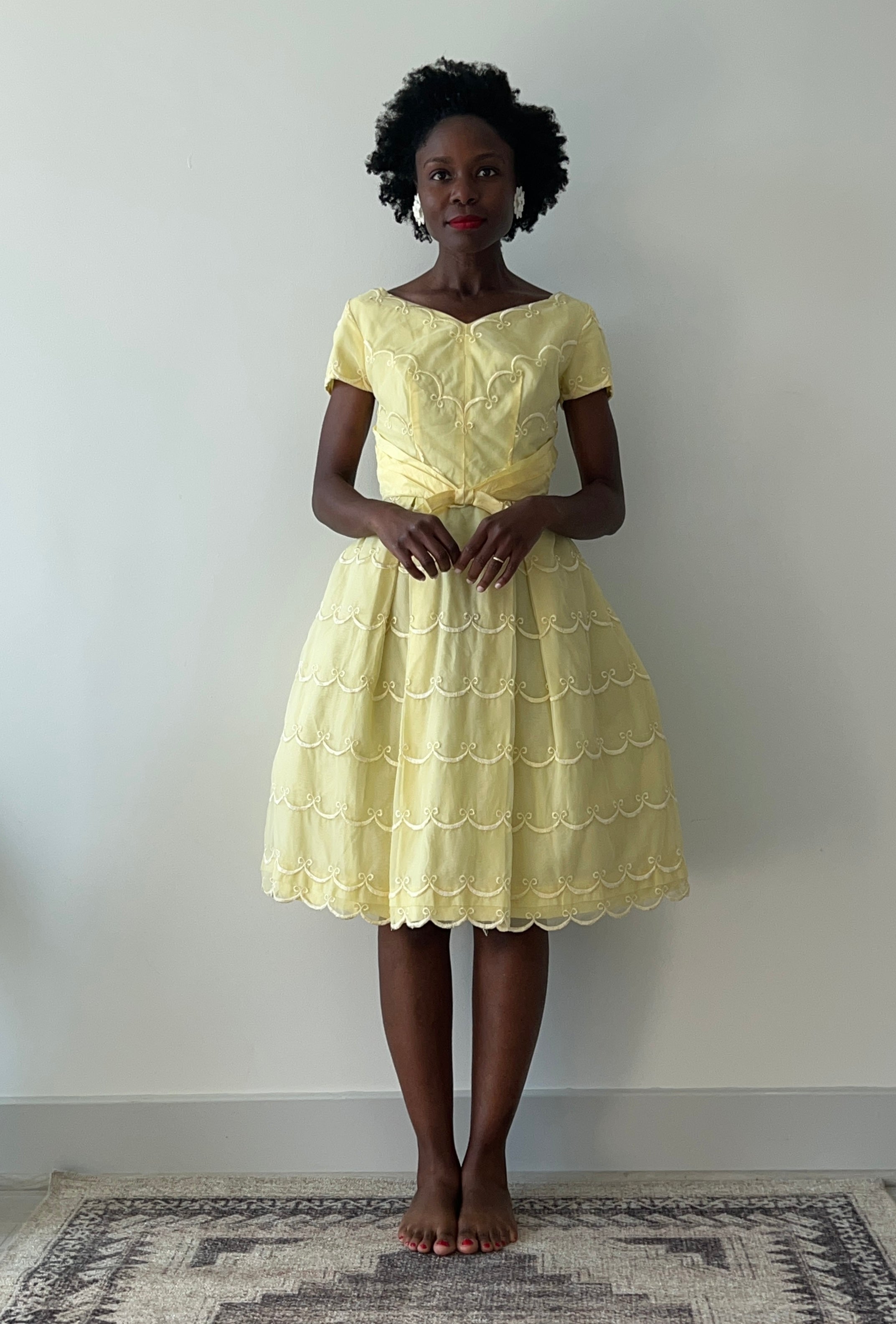 1950s fit and flare yellow dress - XS