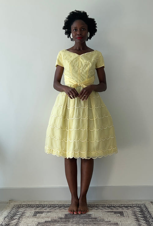1950s fit and flare yellow dress - XS