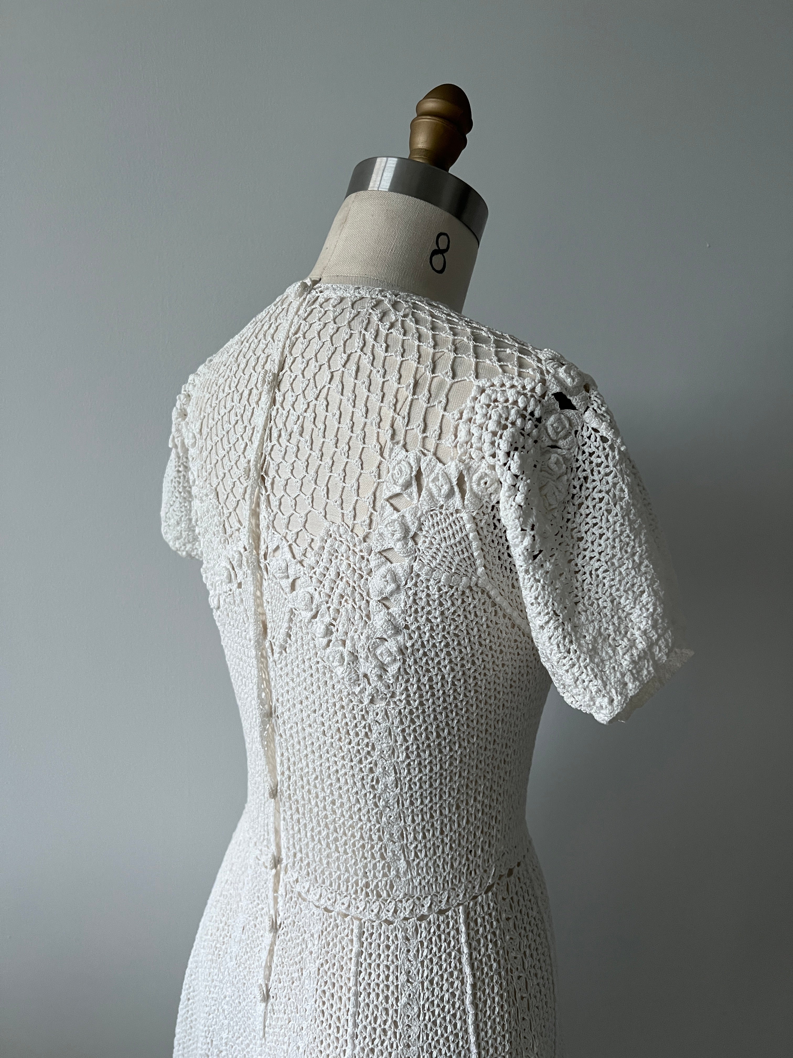 80s knotted hand crochet dress - XS