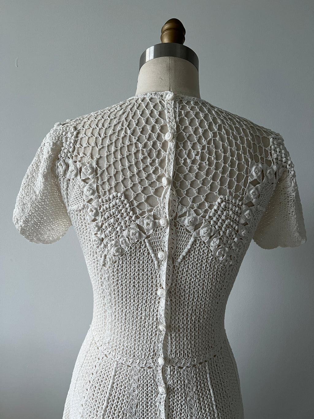 80s knotted hand crochet dress - XS