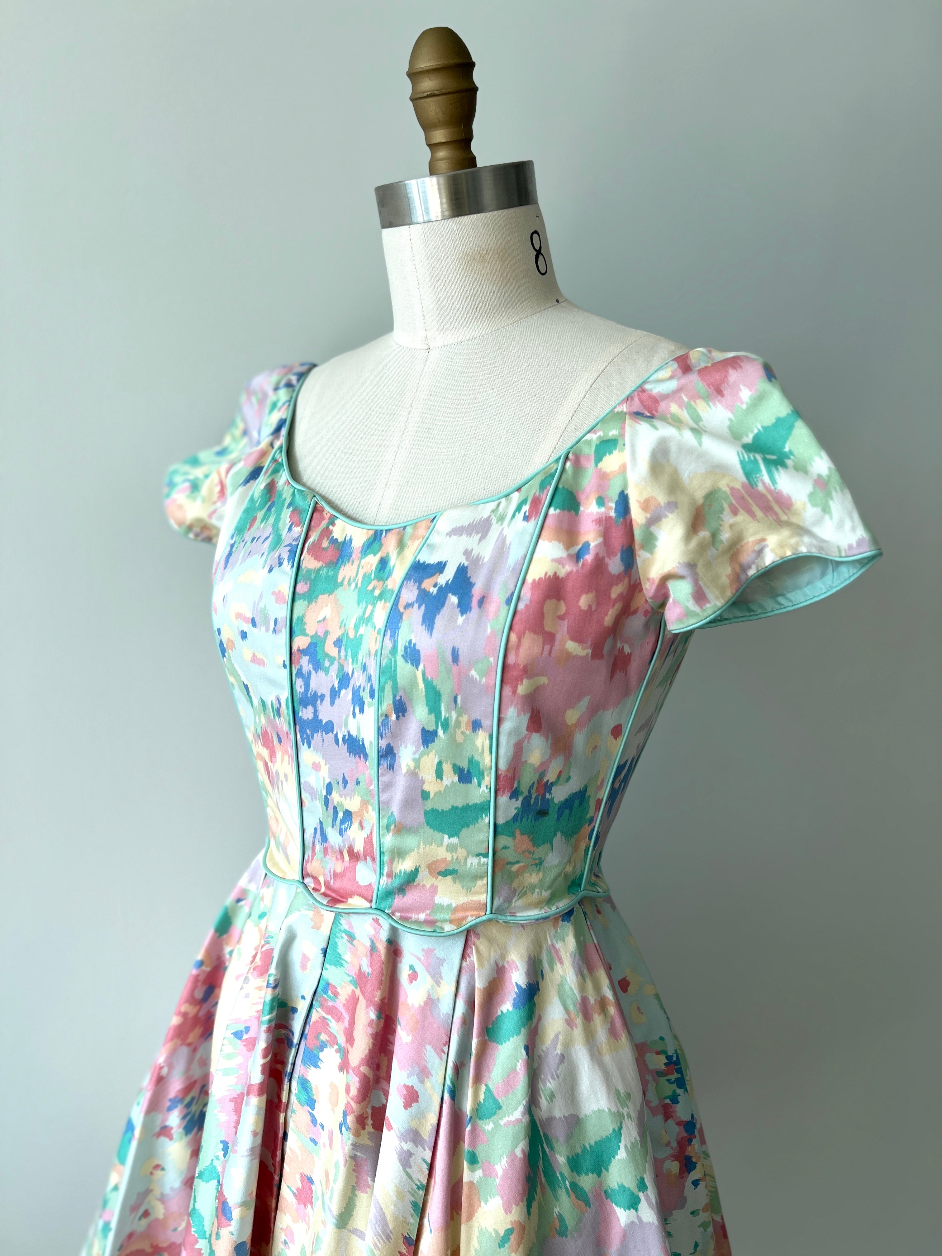 90s watercolor Victor Costa dress - XS
