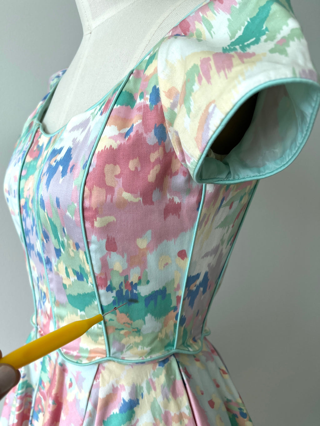 90s watercolor Victor Costa dress - XS