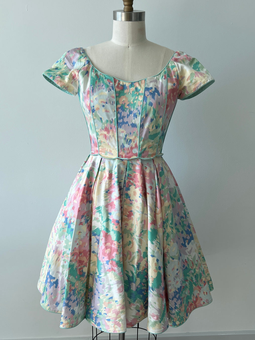 90s watercolor Victor Costa dress - XS