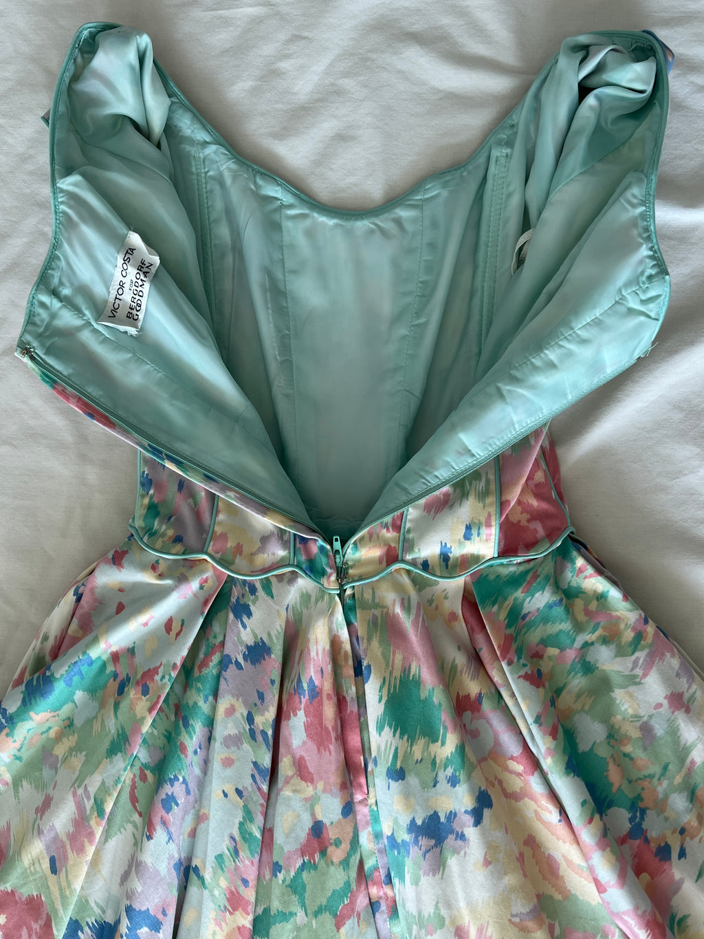 90s watercolor Victor Costa dress - XS