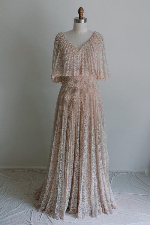 1970s Accordion Lace Gown -M