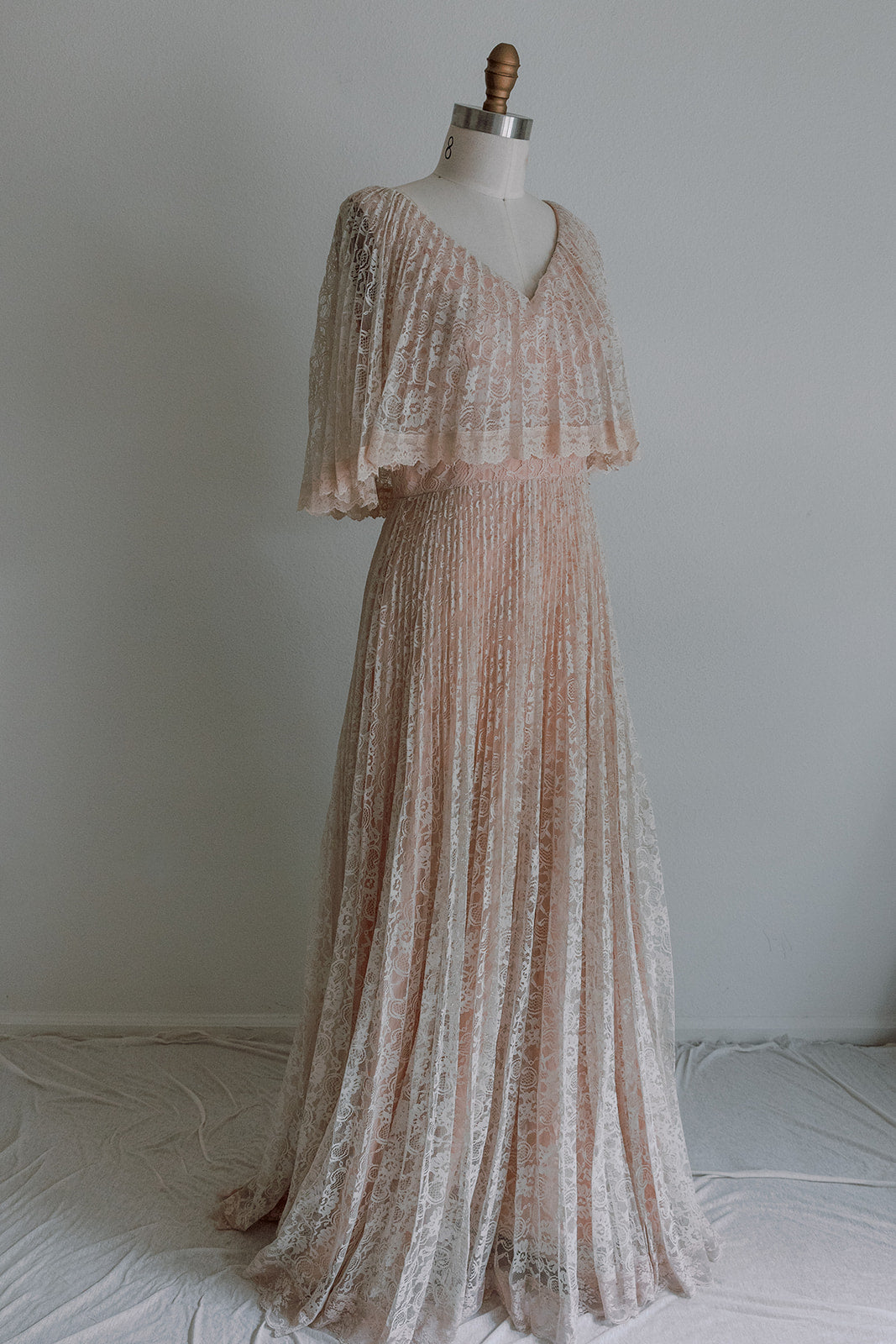 1970s Accordion Lace Gown -M