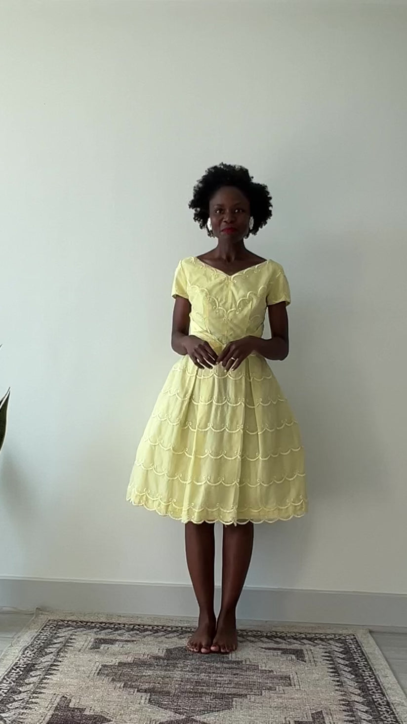 1950s fit and flare yellow dress - XS