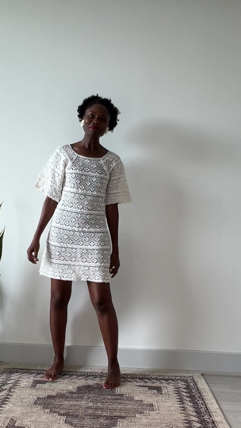 70s white crochet mini - S