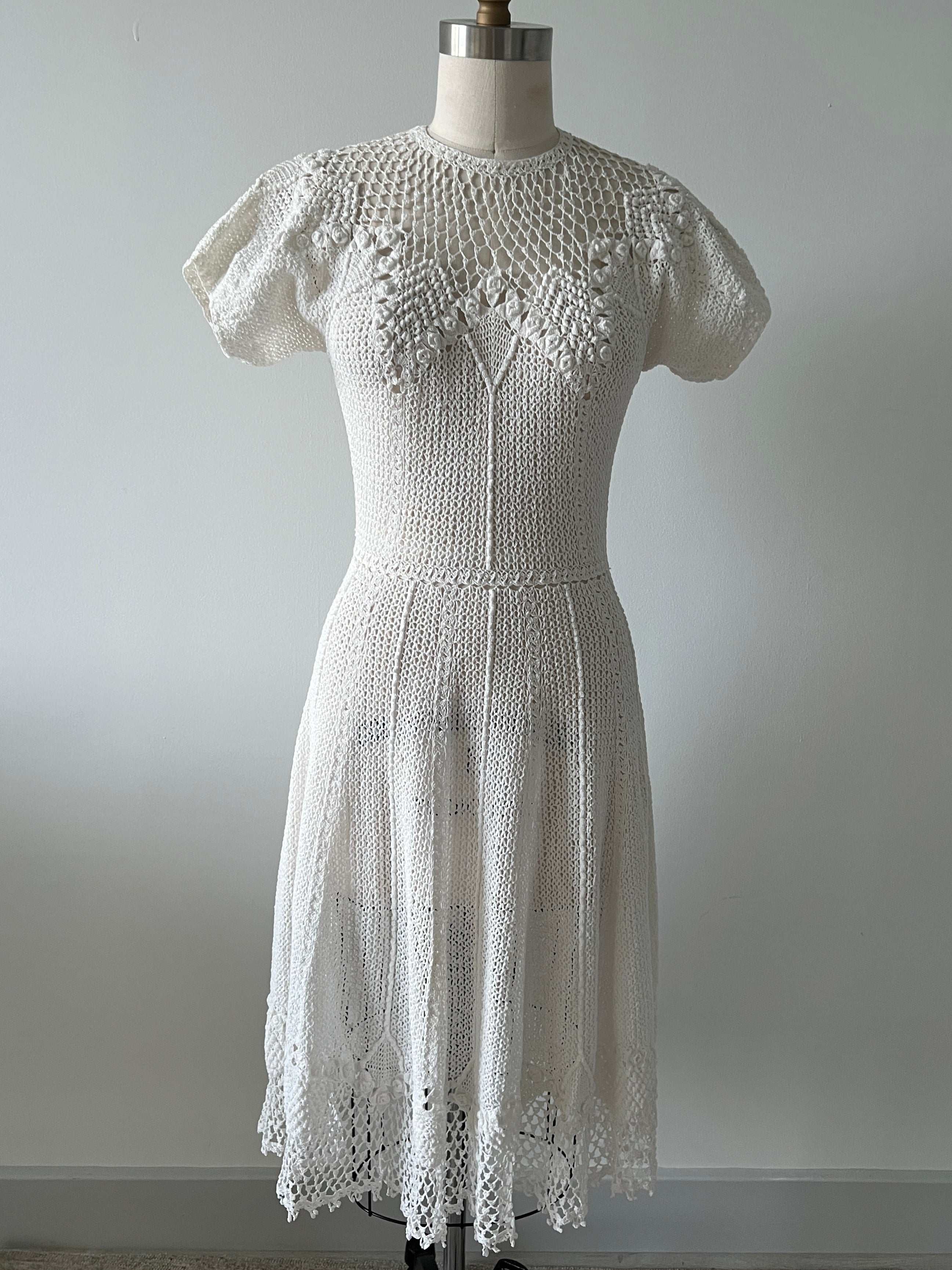 80s knotted hand crochet dress - XS