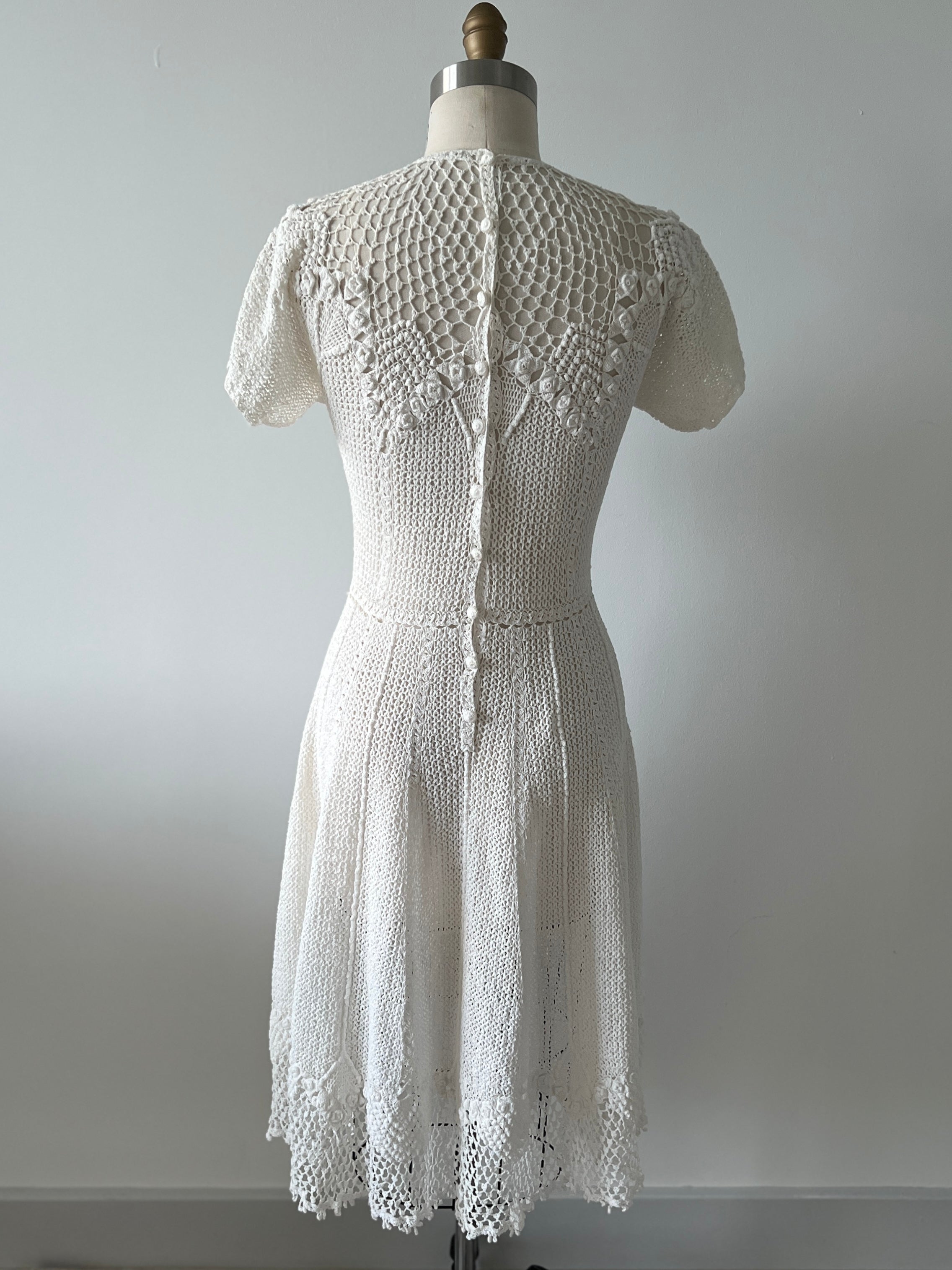80s knotted hand crochet dress - XS